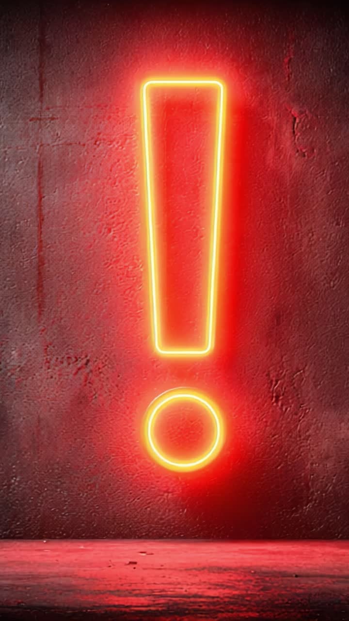 Vibrant Neon Exclamation Mark Illuminating a Textured Background, Emphasizing Urgency and Attention with its Striking Orange Glow