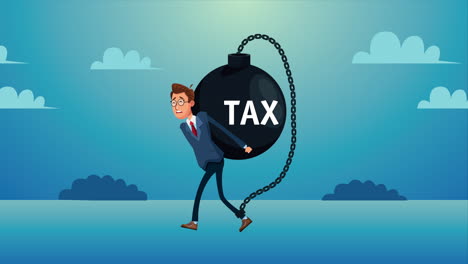 elegant businnessman lifting tax fetter character animated