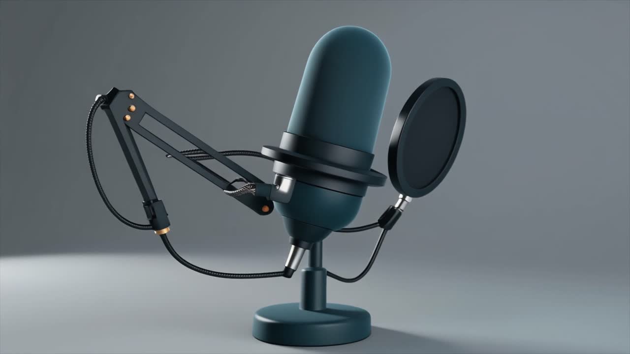 3D Animated Studio Microphone with Pop Filter Rotating