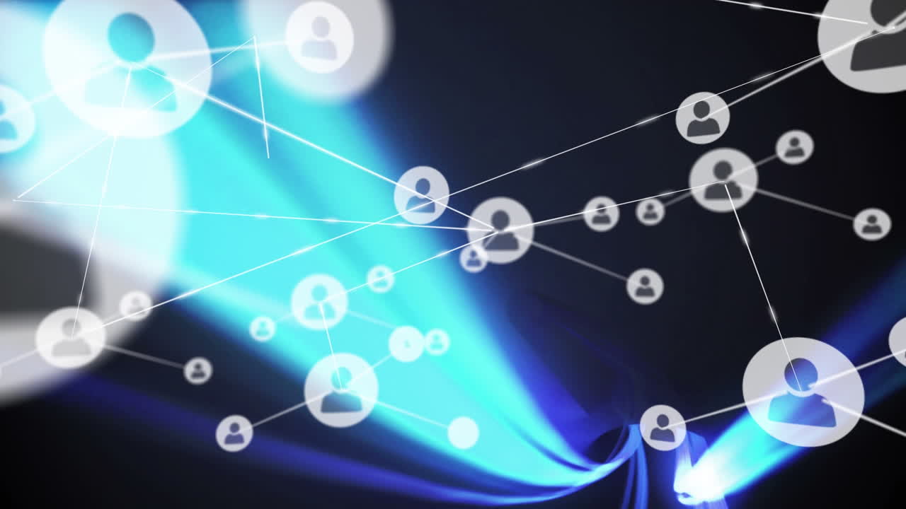 라이트 트레일 위의 아이콘으로 연결 네트워크의 애니메이션