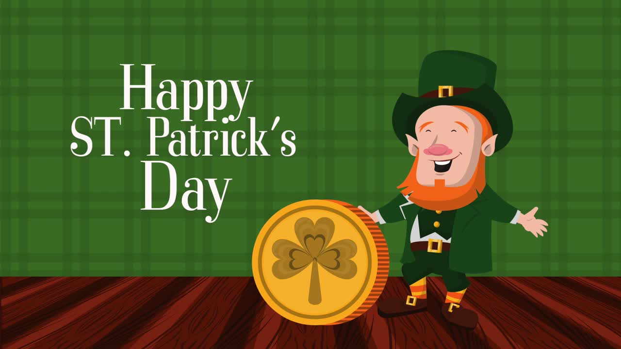 felice giorno di san patrizio lettere con leprechaun e moneta