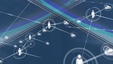 animación de iconos conectados sobre un patrón abstracto en el fondo