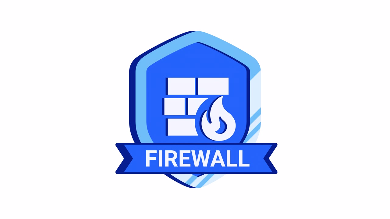 Icona Animata Scudo di Sicurezza Firewall su Sfondo Bianco