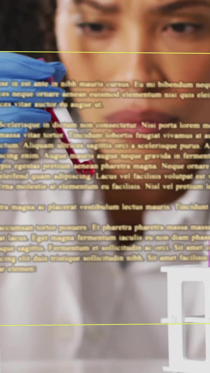 Analyzing blood samples, scientist with text animation over laboratory scene