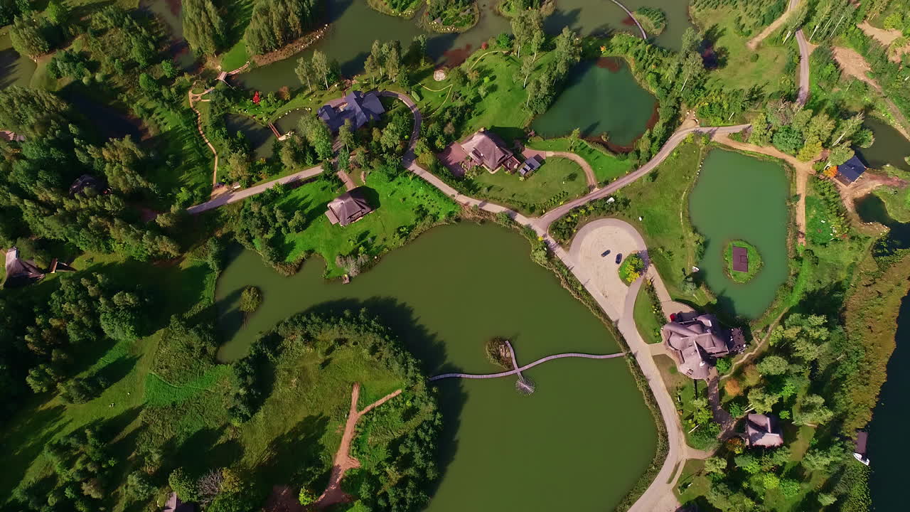 Aerial View of Luxurious Homes and Lakes