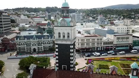 drone view of the historic railway station of dunedin, new zealand