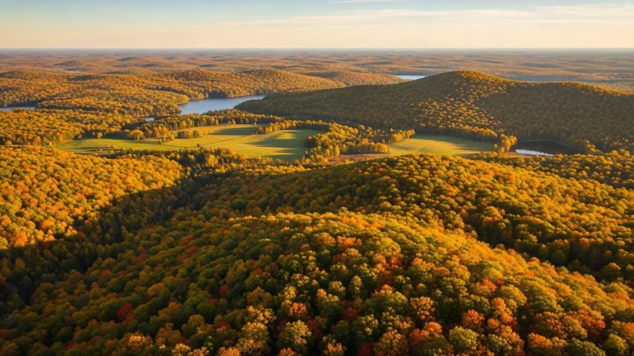 Autumn Landscape Aerial View: Rolling Hills and Golden Forests