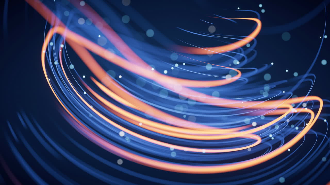 빛나는 네온 선과 함께 흐르는 곡선, 3d 렌더링