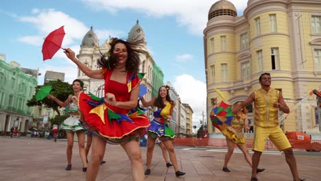 frevo dancers at the street carnival in recife, pernambuco, brazil.