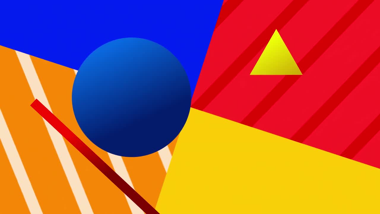 animación de formas y patrones geométricos amarillos, azules, rojos y blancos sobre fondo negro