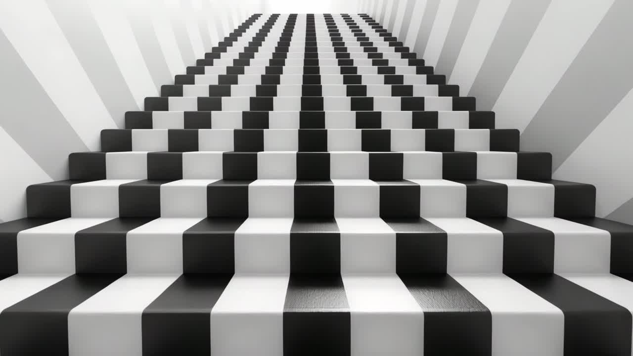 Black and white stairs with optical illusion pattern