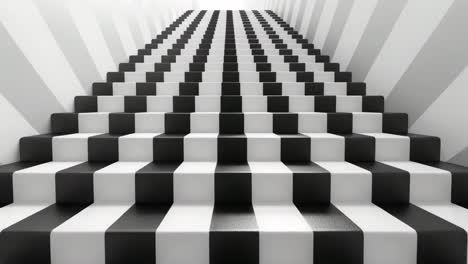 black and white stairs with optical illusion pattern