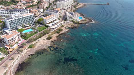 mallorca: aerial view of resort town son servera on majorca island, spain, europe | city coastline follow