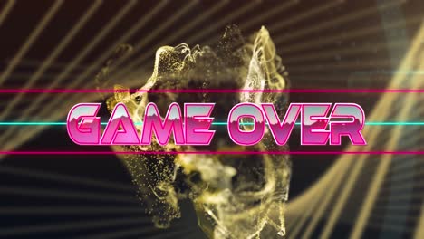 Animation-of-game-over-text-banner-over-golden-digital-wave-against-black-background