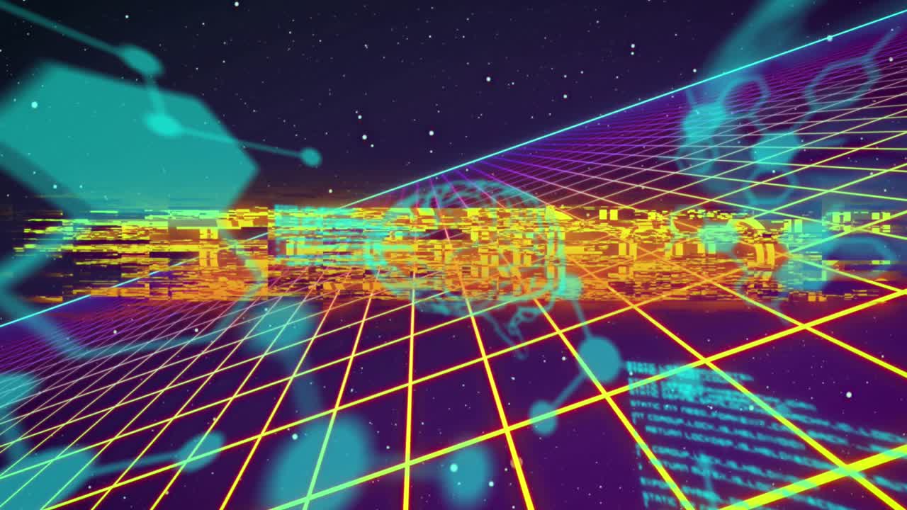 다채로운 그리드 통계와 그래프 위에 준비된 텍스트의 애니메이션