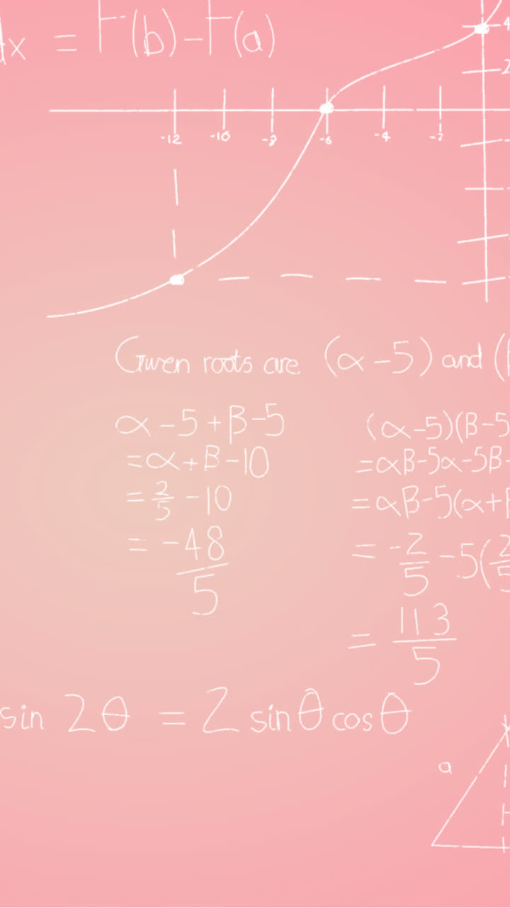 animación de fórmulas matemáticas escritas a mano sobre un fondo rosa
