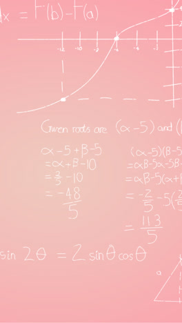 Animation-of-hand-written-mathematical-formulae-over-pink-background