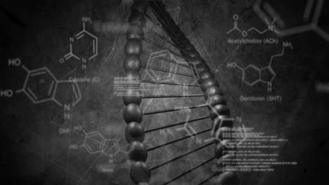 화학 구조의 애니메이션과 dna 가닥 스핀링을 통한 데이터 처리