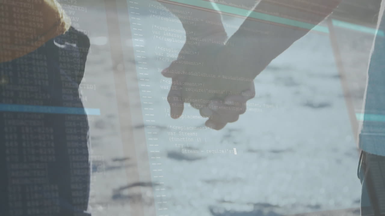 Hands over computer code, symbolizing connection and technology in animation theme