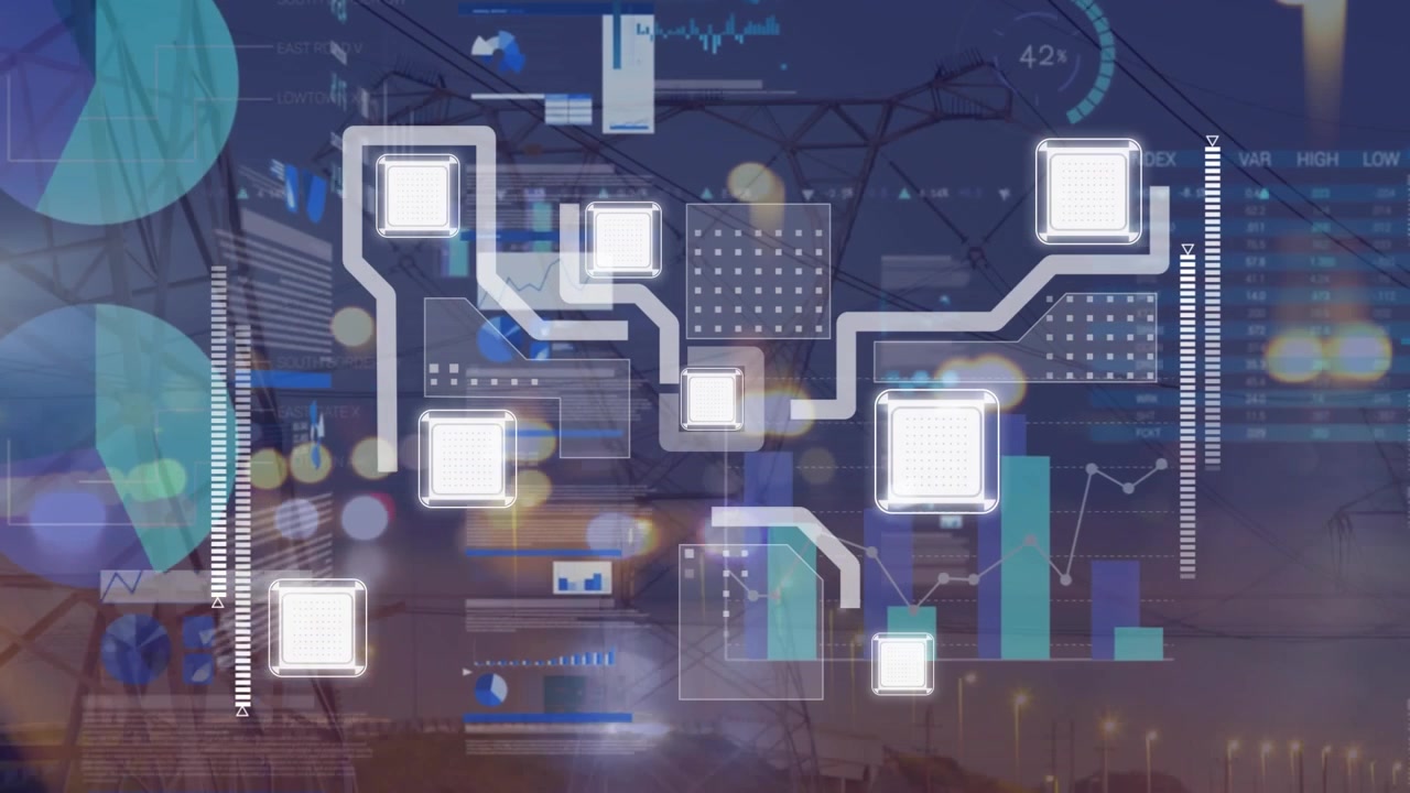 Animation of statistic and network of connections over out of focus road traffic