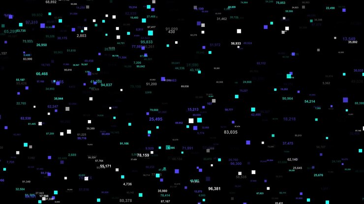 Abstract Digital Background with Floating Data Numbers and Squares