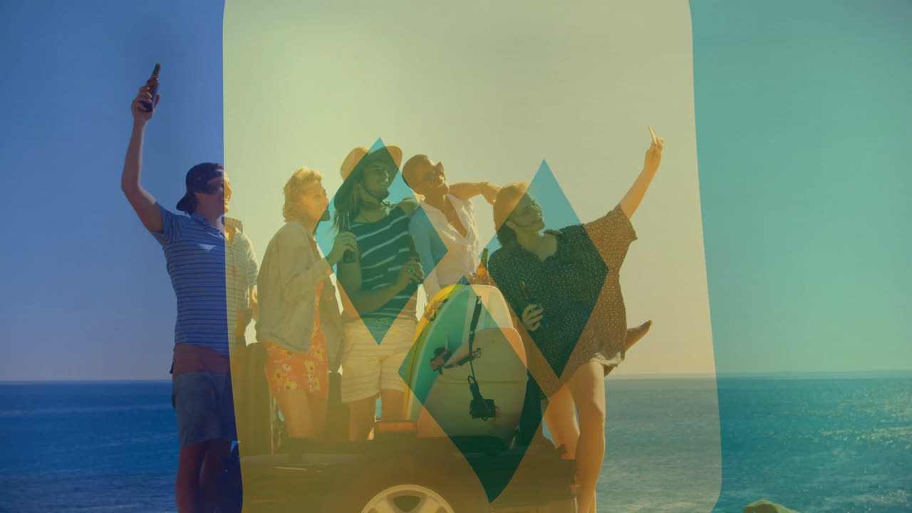 grupo de amigos sobre la bandera de san vicente y las granadinas animación