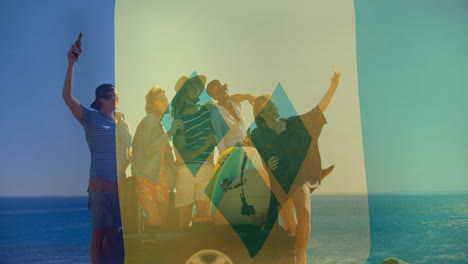 grupo de amigos sobre la bandera de san vicente y las granadinas animación