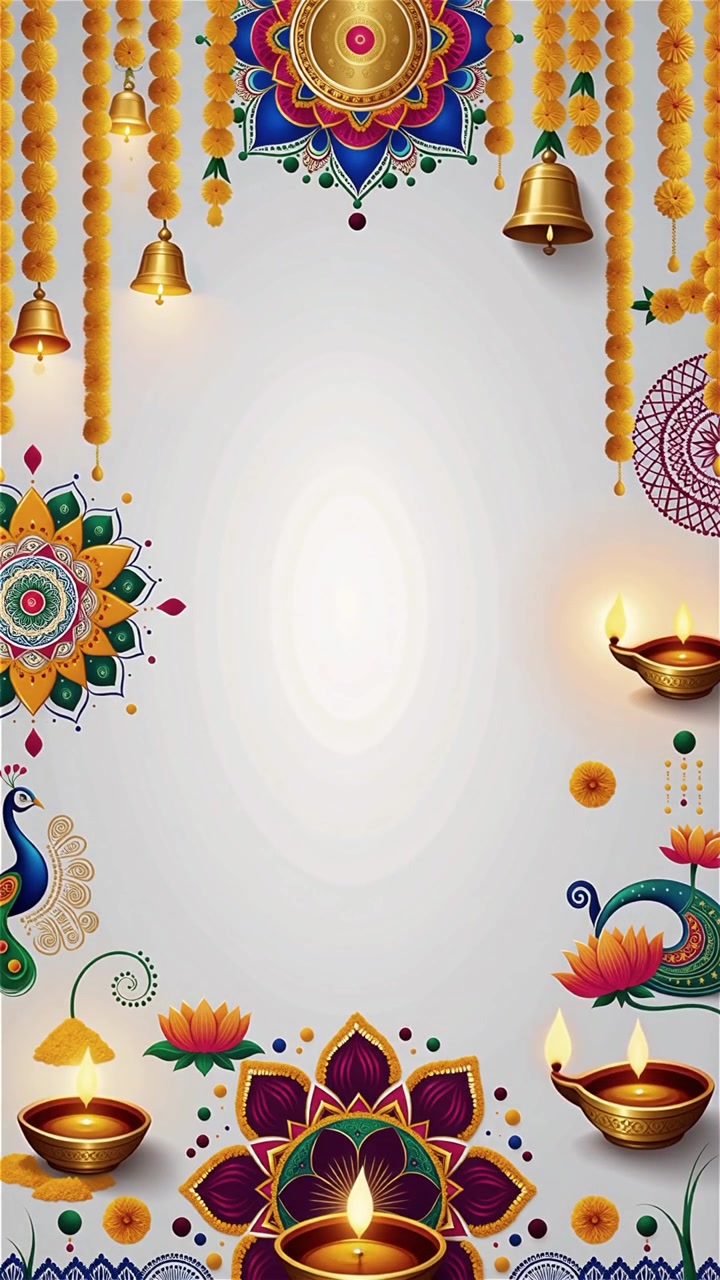 Sfondo Diwali con Diyas luminosi, Rangoli e fiori di loto