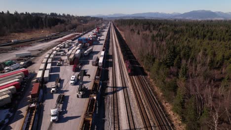 cargo trains at vancouver shipping terminal in canada