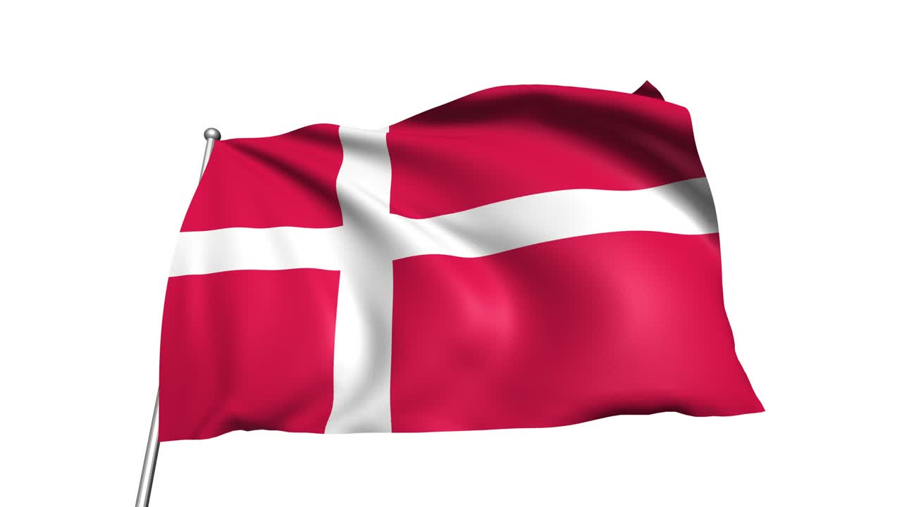 Danmarks flag med stofstruktur i vinden (alfakanal, loopbar).
