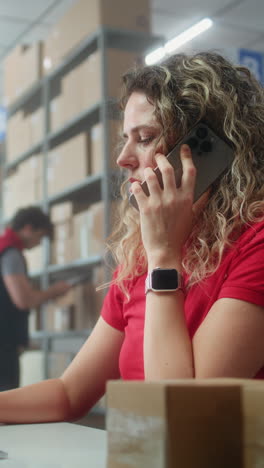 empleado del almacén al teléfono.