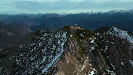 cinematic drone aerial at herzogstand mountain top peak