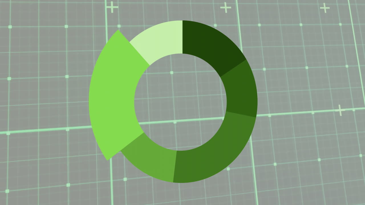 Green circular chart animation over grid background with plus signs