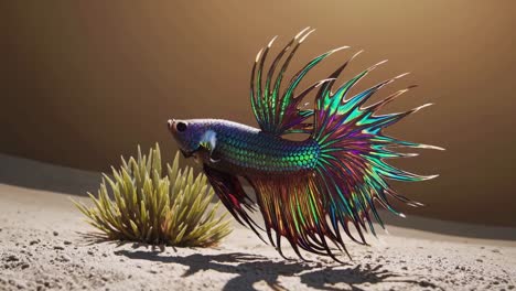 stunning betta fish in a desert-like setting