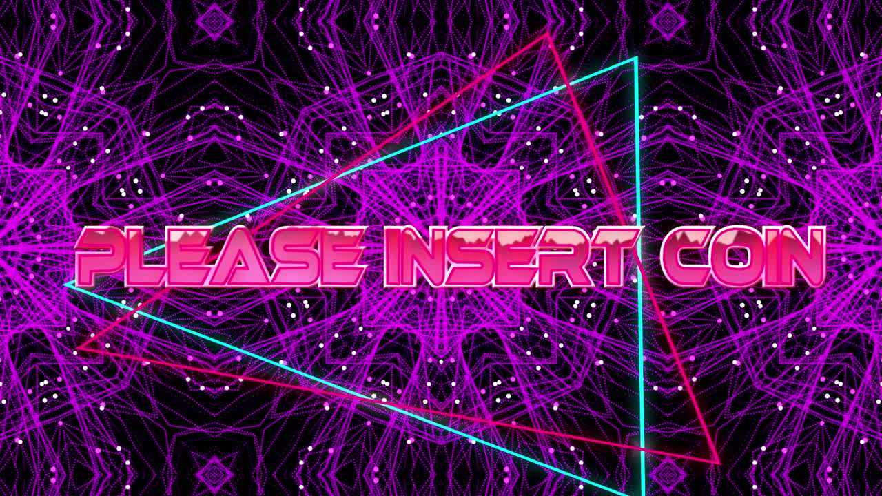 카레이도스코픽 움직이는 모양 위에 동전 텍스트를  ⁇ 입하십시오.