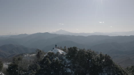 drone shot of winter mountain in japan