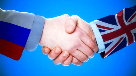 russia - united kingdom   / handshake concept animation about countries and politics / with matte channel