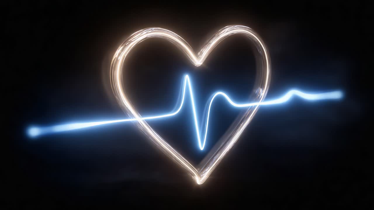 Un battito cardiaco luminoso: visualizzazione artistica di un cuore e di un ritmo pulsante, che rappresenta amore e vitalità in uno straordinario spettacolo di luci