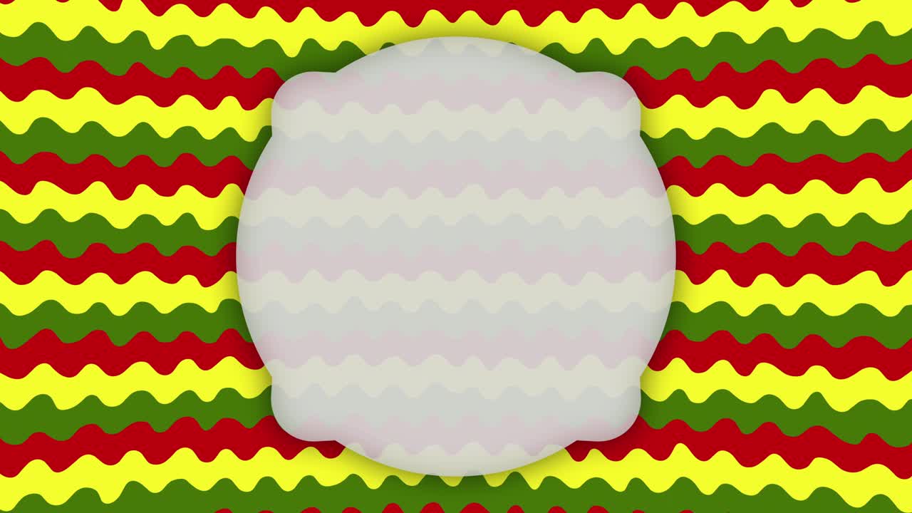 Banner ellittico con cornice su animazione di forme ondulate colorate.