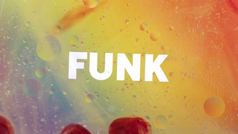 animation of funk text over abstract liquid patterned background