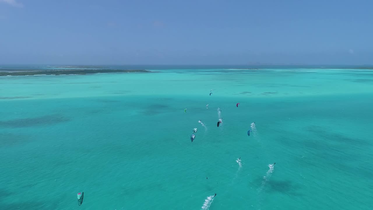 공중  ⁇  그룹 사람들이 카리브 해에서 카이트 서프 항해 카이트 사파리 로스 로센스