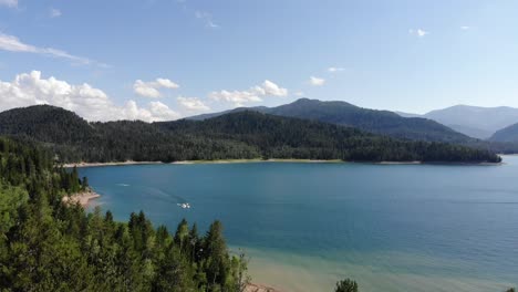 aerial footage of a lake in idaho during late afternoon