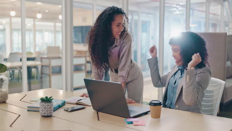 Teamwork,-laptop-and-business-people-fist-bump