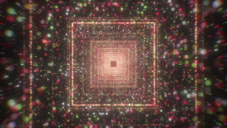 abstract glowing tunnel with geometric squares and particles