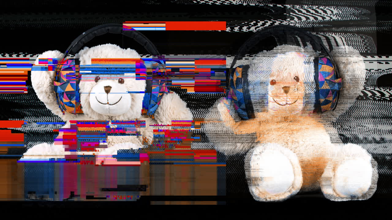 헤드폰을 은 테디 베어