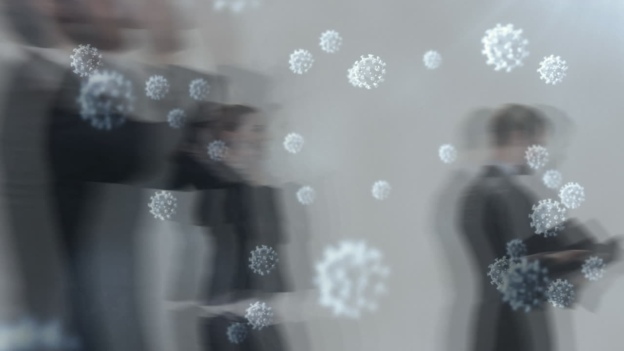 다양한 사업가들이 걸어다니는 바이러스 세포의 애니메이션