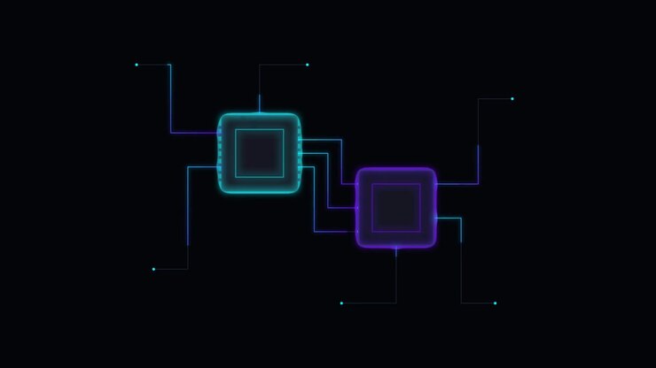 Digital Microchips Connecting with Glowing Data Lines