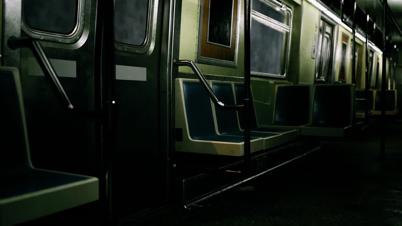 Empty subway train interior during evening commute hours