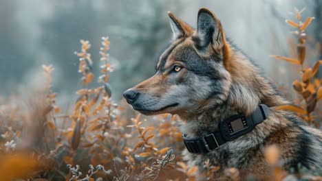 wolf with tracking collar