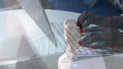 animation of women using computer over businessmen